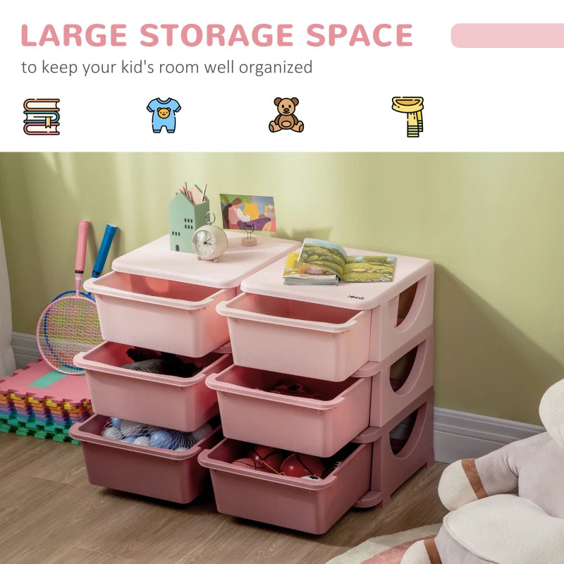 HOMCOM Kids Storage Unit, with Six Drawers Pink