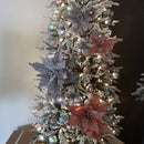 50cm Silver Velvet Poinsettia Stem with Glitter Christmas Decoration