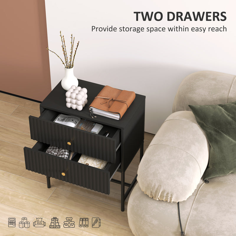 HOMCOM Modern Bedside Table with 2 Drawers for Bedroom, White