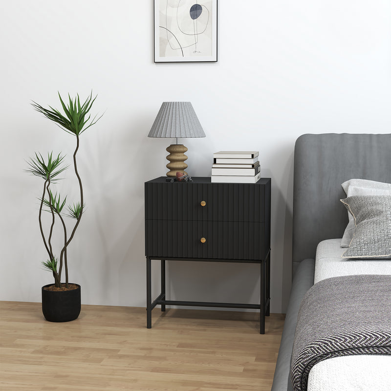 HOMCOM Modern Bedside Table with 2 Drawers for Bedroom, White