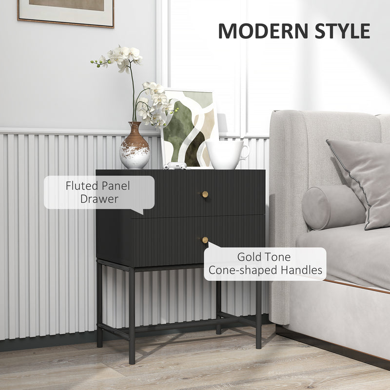 HOMCOM Modern Bedside Table with 2 Drawers for Bedroom, White