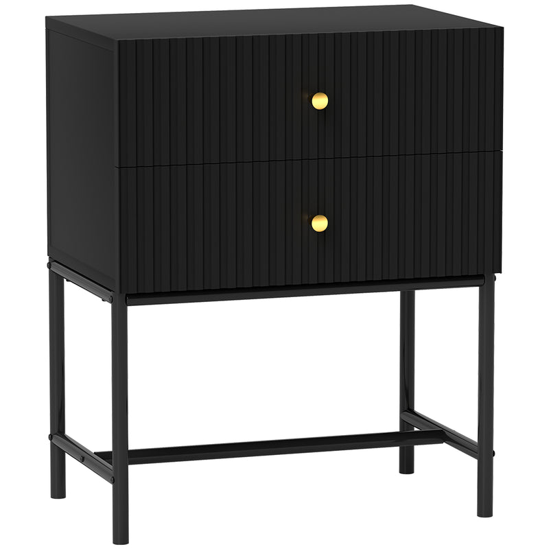 HOMCOM Modern Bedside Table with 2 Drawers for Bedroom, White