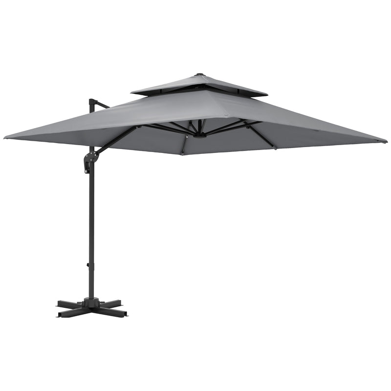 Outsunny 360° Cantilever Parasol Roma Umbrella w/ Base Weights, Light Grey