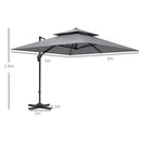 Outsunny 360° Cantilever Parasol Roma Umbrella w/ Base Weights, Light Grey