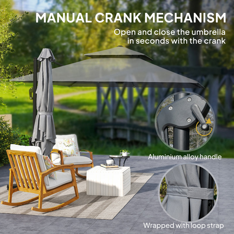 Outsunny 360° Cantilever Parasol Roma Umbrella w/ Base Weights, Light Grey