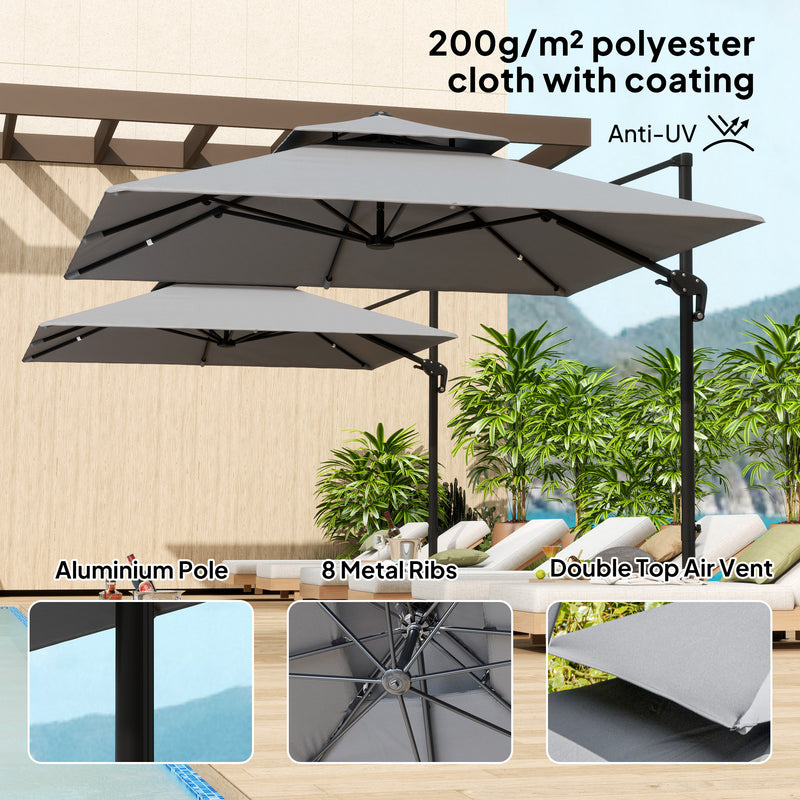 Outsunny 360° Cantilever Parasol Roma Umbrella w/ Base Weights, Light Grey
