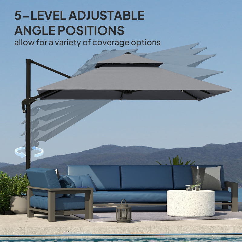 Outsunny 360° Cantilever Parasol Roma Umbrella w/ Base Weights, Light Grey