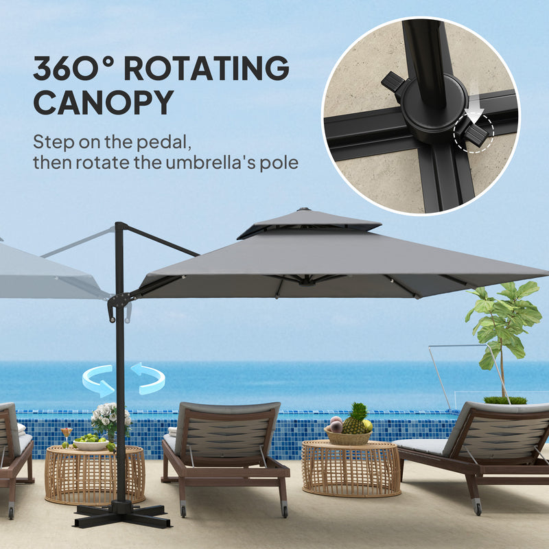 Outsunny 360° Cantilever Parasol Roma Umbrella w/ Base Weights, Light Grey