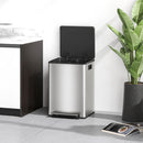 HOMCOM Double Kitchen Bin, Pedal Bin with Soft-Close Lid, Silver Tone