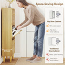 HOMCOM Narrow Shoe Cabinet, Shoe Storage Cabinet with 3 Flip Drawers, Oak