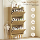 HOMCOM Narrow Shoe Cabinet, Shoe Storage Cabinet with 3 Flip Drawers, Oak