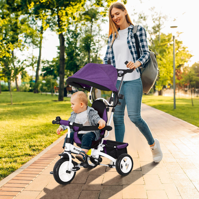 HOMCOM 6 in 1 Kids Purple Trike, Stroller with Parent Handle