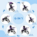 HOMCOM 6 In 1 Kids Trike, Stroller With Parent Handle