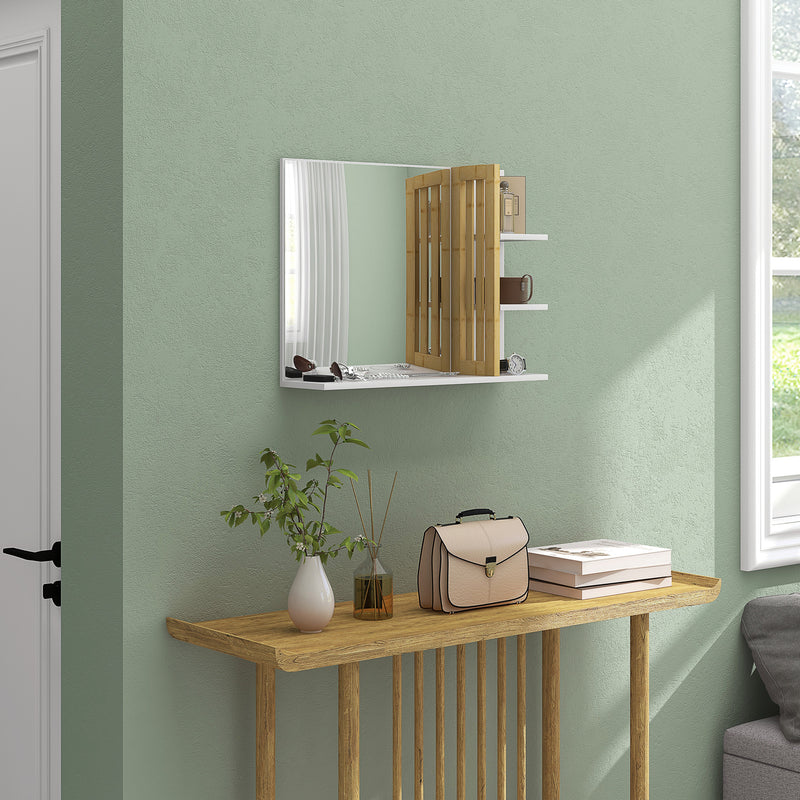 HOMCOM Bathroom Mirror Wall Mount Vanity Mirror with 4 Storage Shelves, White