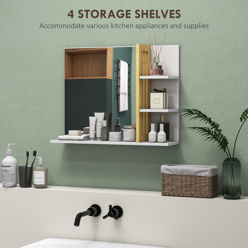 HOMCOM Bathroom Mirror Wall Mount Vanity Mirror with 4 Storage Shelves, White