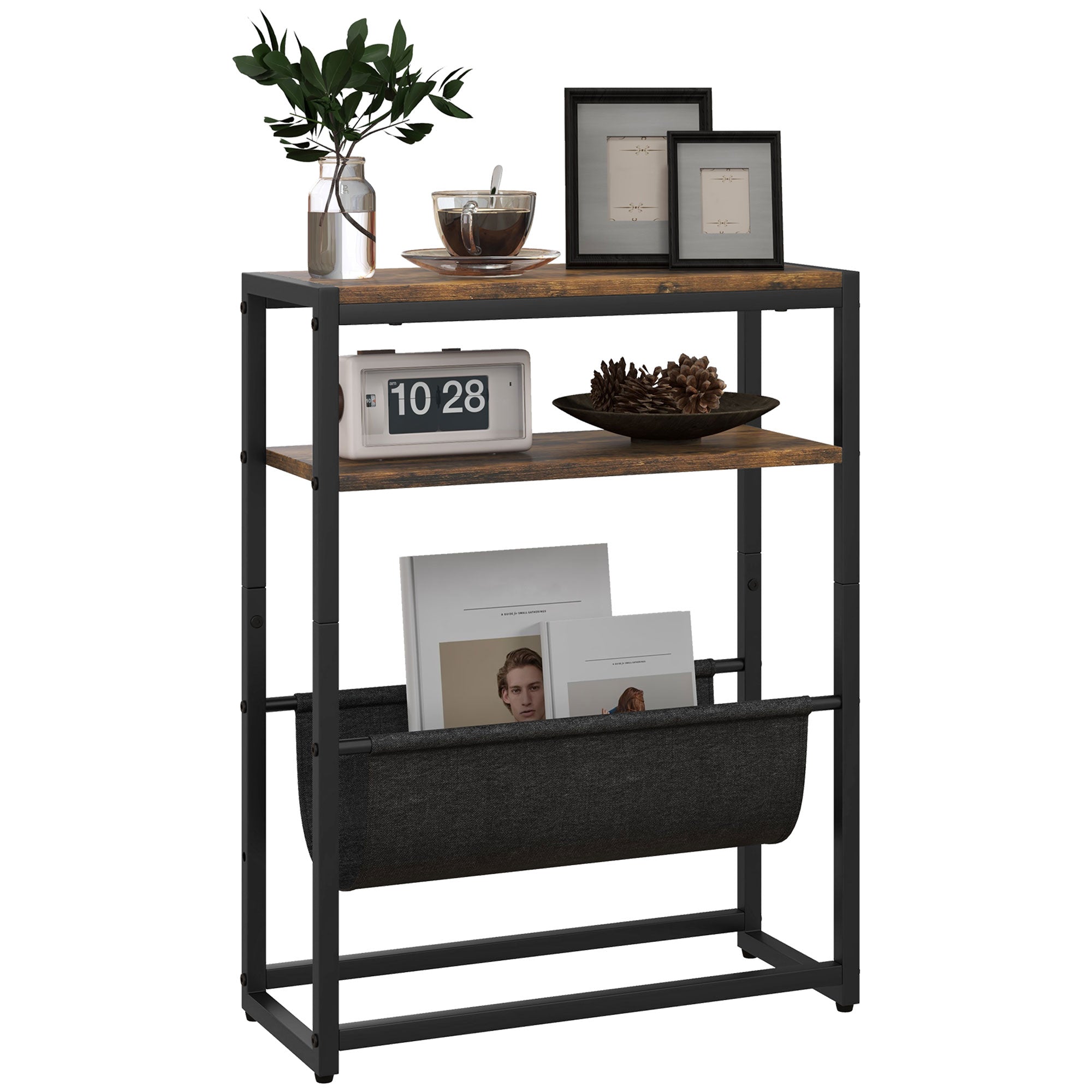HOMCOM Narrow Side Table, End Table with 3-Tier Storage for Living Roo