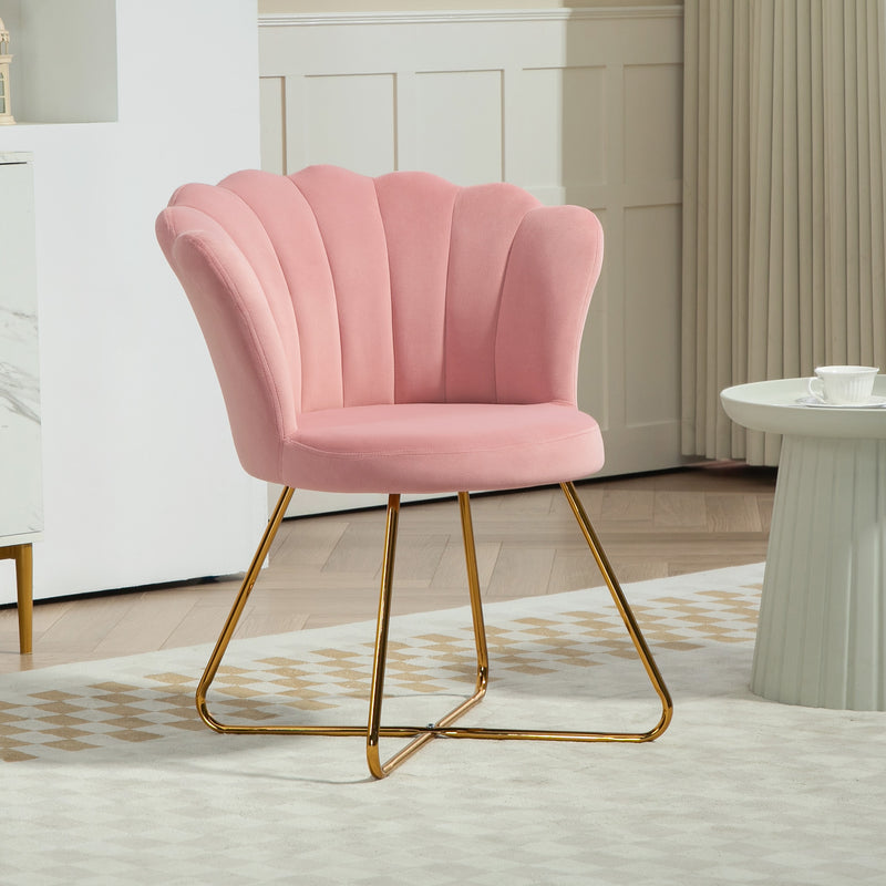 HOMCOM Accent Chair, Velvet Armchair with Lotus Backrest, Steel Legs