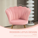 HOMCOM Accent Chair, Velvet Armchair With Lotus Backrest, Steel Legs - Pink/Grey