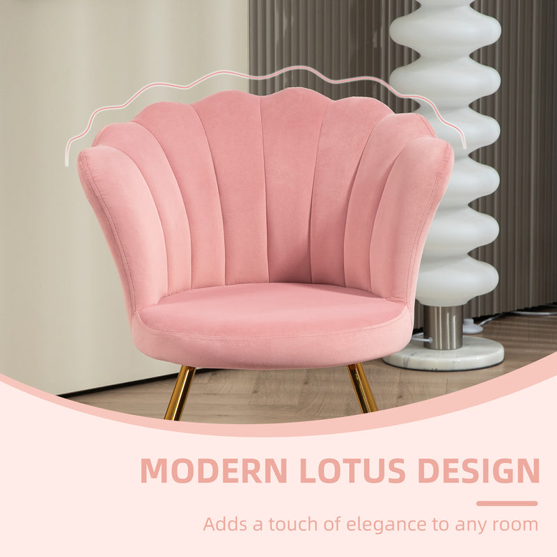 HOMCOM Accent Chair, Velvet Armchair with Lotus Backrest, Steel Legs