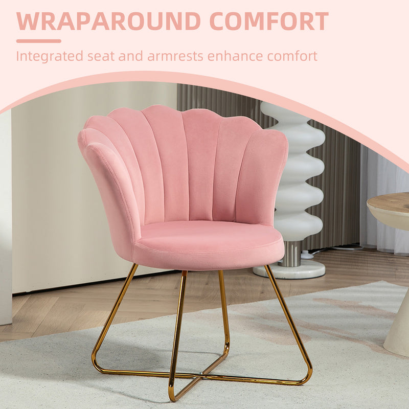 HOMCOM Accent Chair, Velvet Armchair with Lotus Backrest, Steel Legs