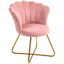 HOMCOM Accent Chair, Velvet Armchair With Lotus Backrest, Steel Legs - Pink/Grey