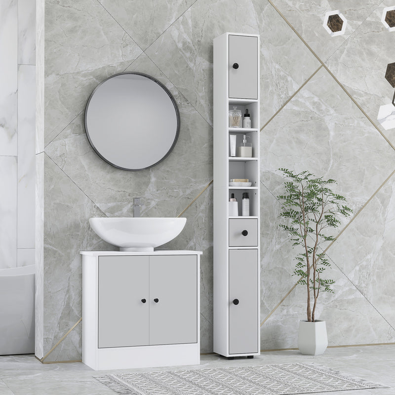 kleankin Slim Bathroom Cabinet, Toilet Roll Storage w/ Shelves