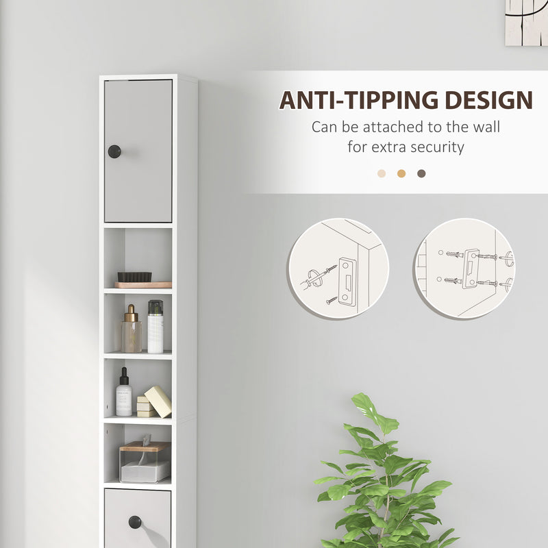 kleankin Slim Bathroom Cabinet, Toilet Roll Storage w/ Shelves