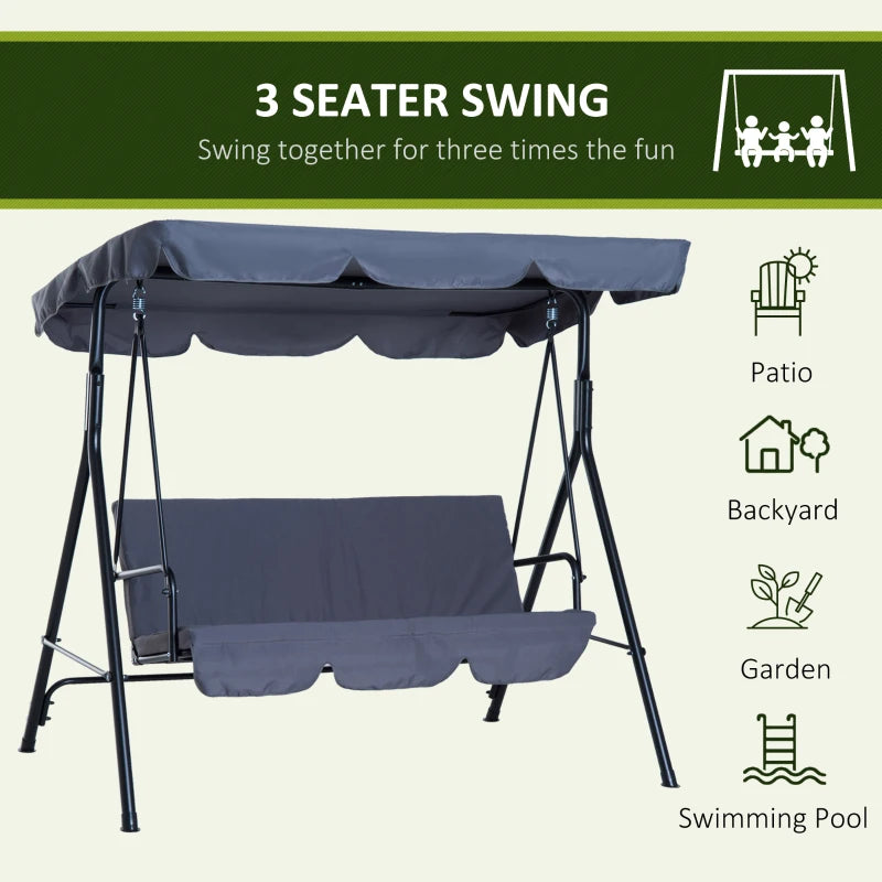 Outsunny  Metal Swing Chair 3-Seater - Grey