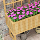 Outsunny Wood Raised Planter W/ Trellis Drain Holes Elevated Garden Bed - Natural Wood Finish/Grey