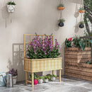Outsunny Wood Raised Planter W/ Trellis Drain Holes Elevated Garden Bed - Natural Wood Finish/Grey