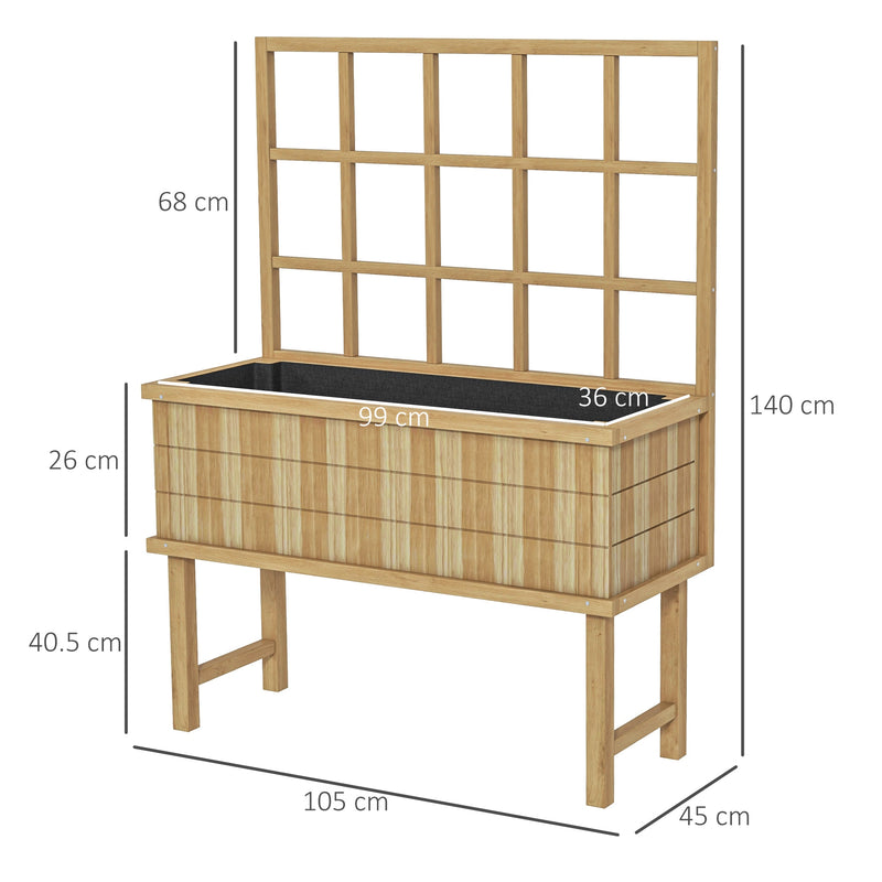 Outsunny Wood Raised Planter w/ Trellis Drain Holes Elevated Garden Bed Natural