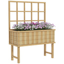 Outsunny Wood Raised Planter W/ Trellis Drain Holes Elevated Garden Bed - Natural Wood Finish/Grey