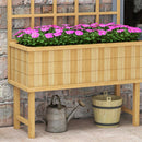 Outsunny Wood Raised Planter W/ Trellis Drain Holes Elevated Garden Bed - Natural Wood Finish/Grey