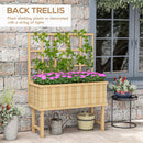 Outsunny Wood Raised Planter W/ Trellis Drain Holes Elevated Garden Bed - Natural Wood Finish/Grey