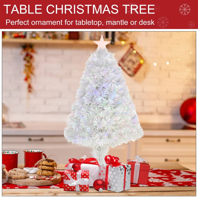 Christmas Time 2.5FT Prelit Artificial Tabletop Christmas Tree with Fibre Optics Holiday Home Xmas Decoration for Table and Desk, White