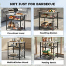 Outsunny Outdoor Grill Cart, Movable Food Prep Table With Wheels, Hooks