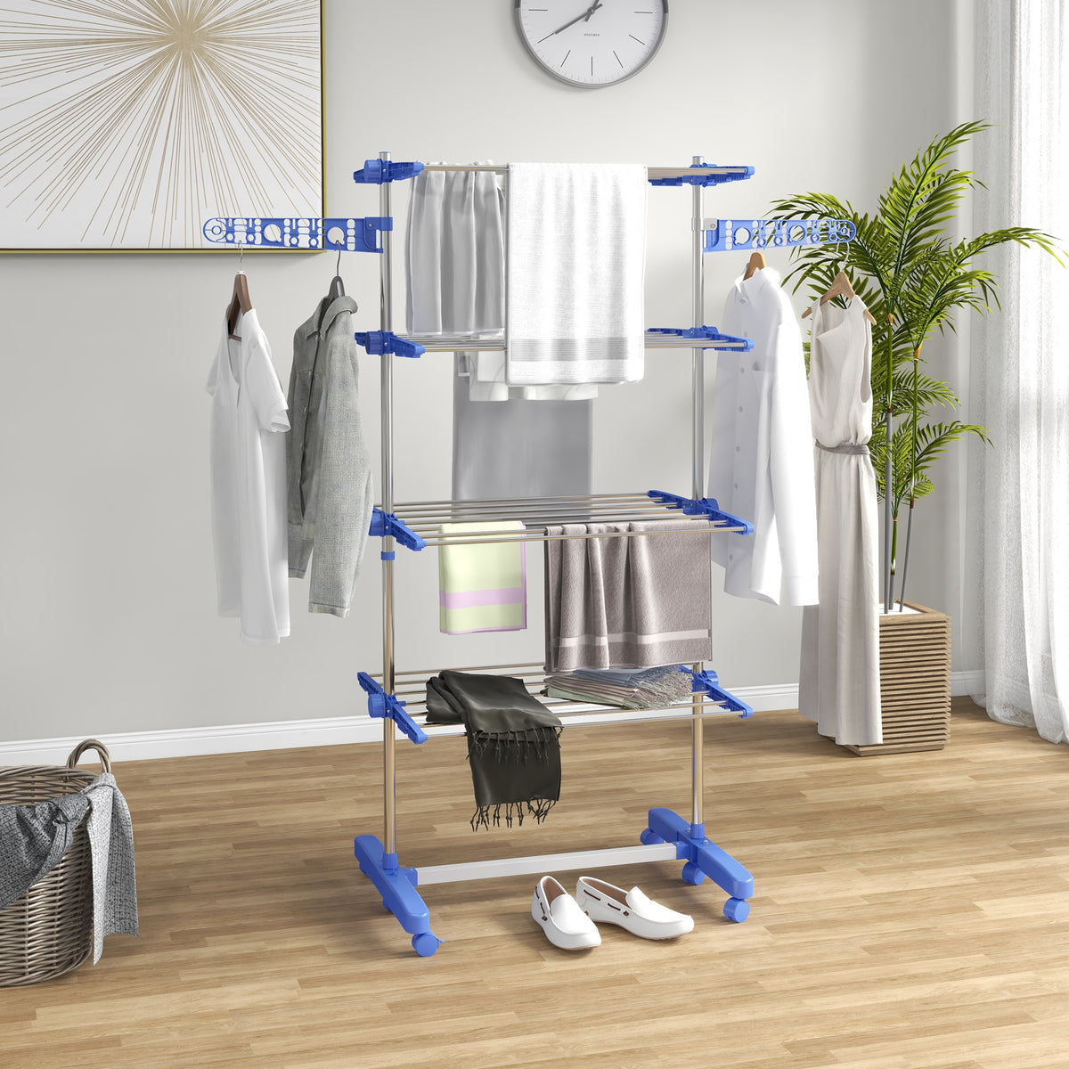 HOMCOM 4 Tier Large Clothes Airer Stainless Steel Clothes Drying Rack