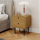 HOMCOM Bedside Table, Modern Nightstand with 2 Drawers Rounded Edges, Oak