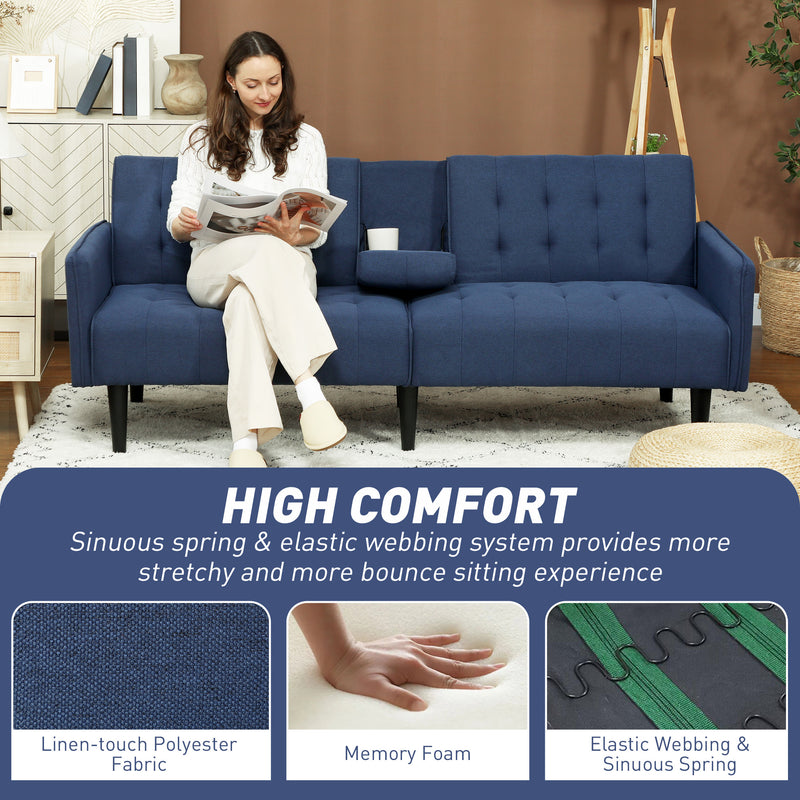 HOMCOM Upholstered Sofa Bed 3 Seater Home Theater With Storage