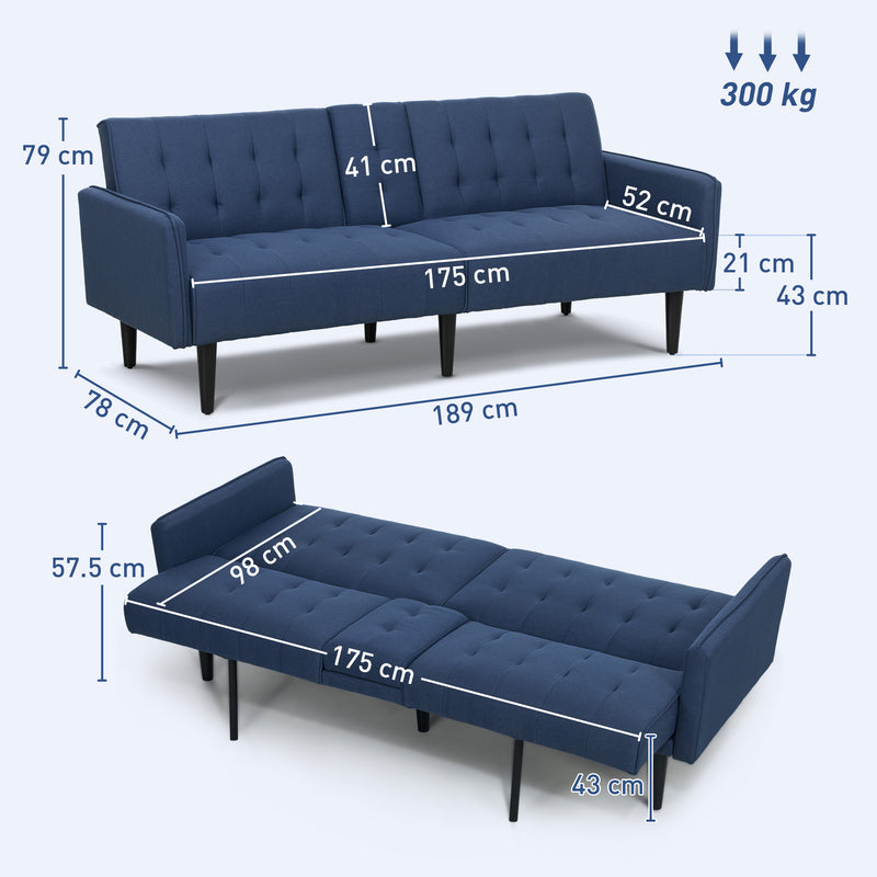 HOMCOM Upholstered Sofa Bed 3 Seater Home Theater With Storage