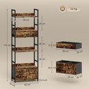 HOMCOM Industrial Bookshelf with 4 Shelves and 3 Fabric Drawers Rustic Brown