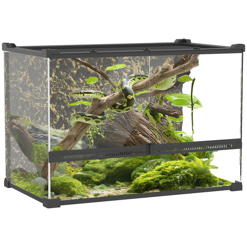 PawHut Glass Terrarium Reptile Vivarium with Stone Background