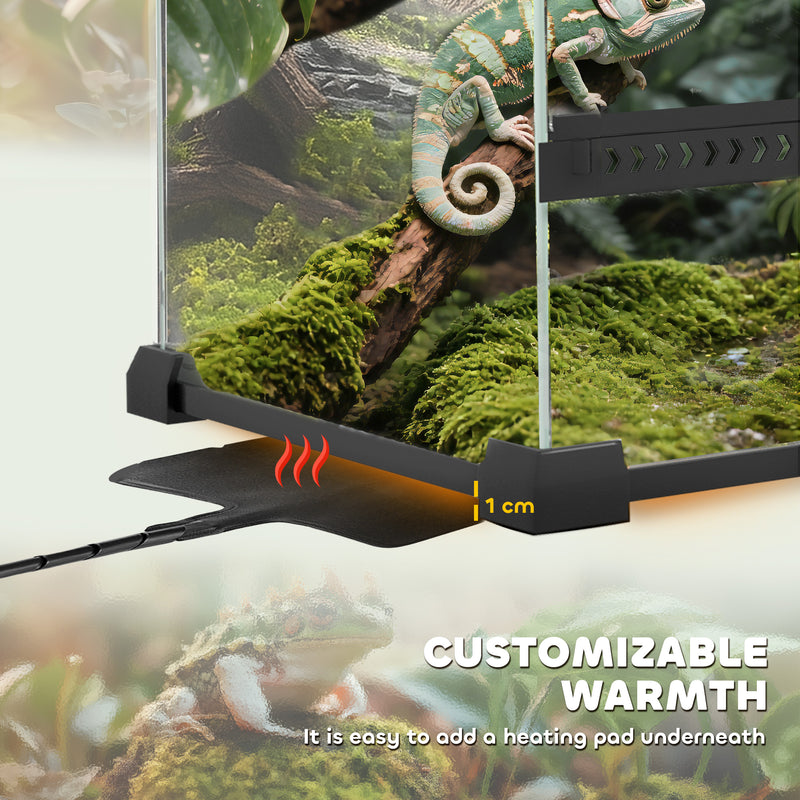 PawHut Glass Terrarium Reptile Vivarium with Stone Background