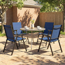 Outsunny Folding Garden Chairs Set of 4 with High Back, Armrests, Navy Blue