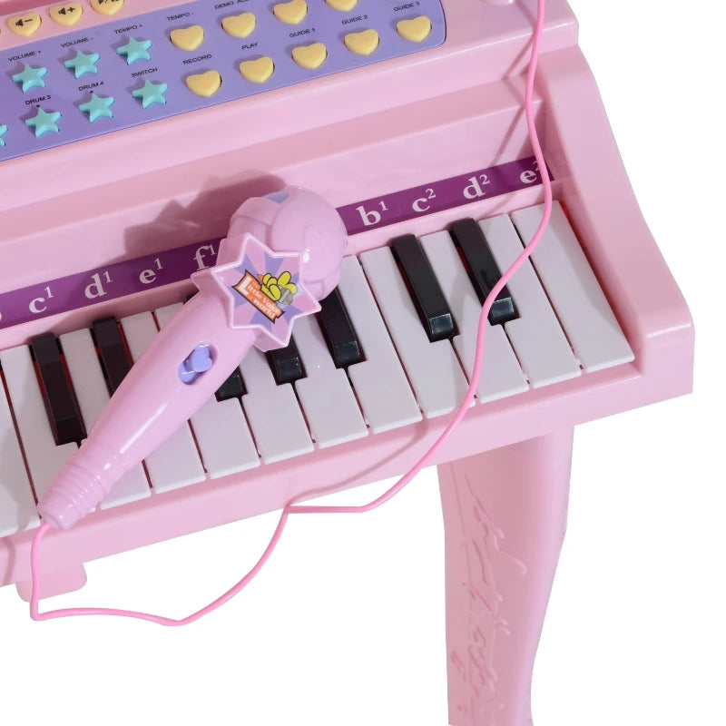 HOMCOM Mini Electronic Piano W/Stool-Pink