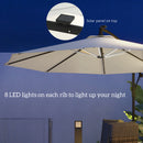 Outsunny 3(m) LED Patio Banana Umbrella Cantilever Parasol W/ Crank - Grey/Beige