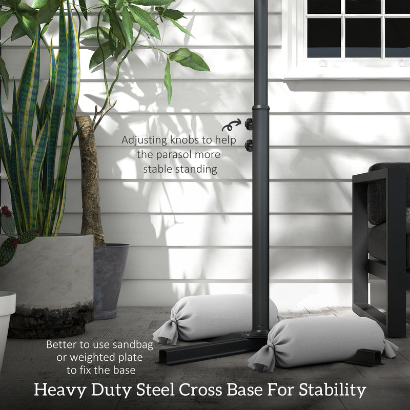 Outsunny 3(m) LED Patio Banana Umbrella Cantilever Parasol W/ Crank - Grey/Beige