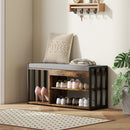 HOMCOM Upholstered Entryway Shoe Bench with Storage Shelves, Rustic Brown