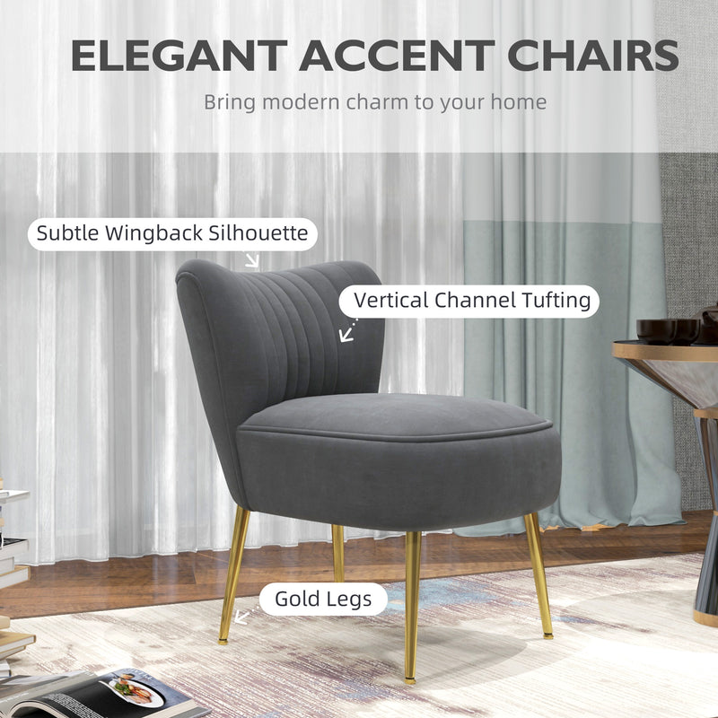 HOMCOM Grey Accent Chair Wingback Armless Chair for Bedroom