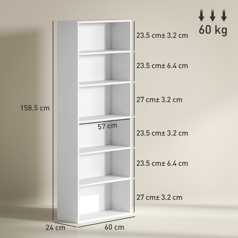 HOMCOM 6 Tier Bookshelf, Freestanding Bookcase With Adjustable Shelves